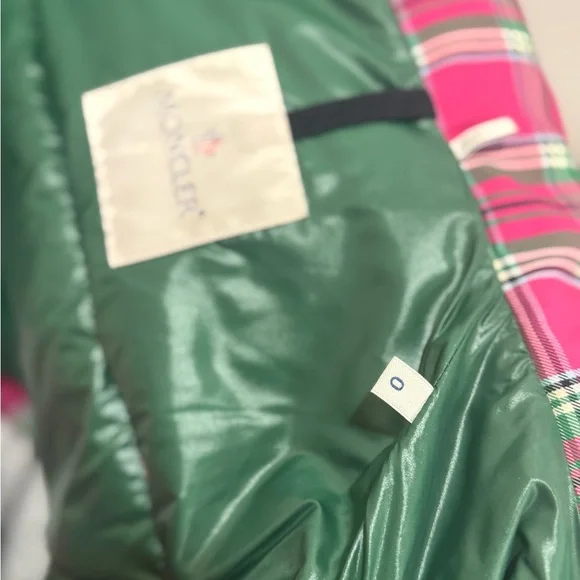 Moncler Vibrant Pink and Green Plaid Kids Puffer Jacket - Picture 5 of 6